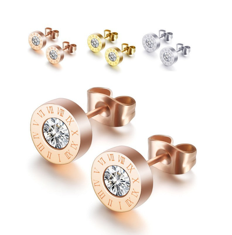 Inspired Roman Numeral Stainless Steel with Cubic Zirconia Earrings