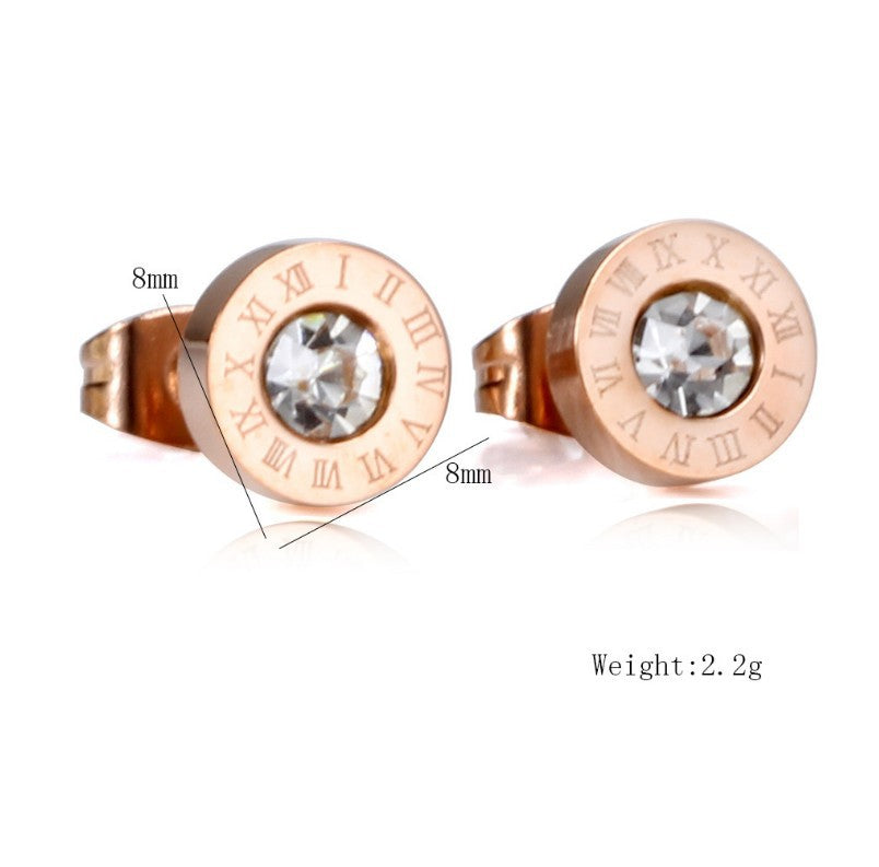 Inspired Roman Numeral Stainless Steel with Cubic Zirconia Earrings