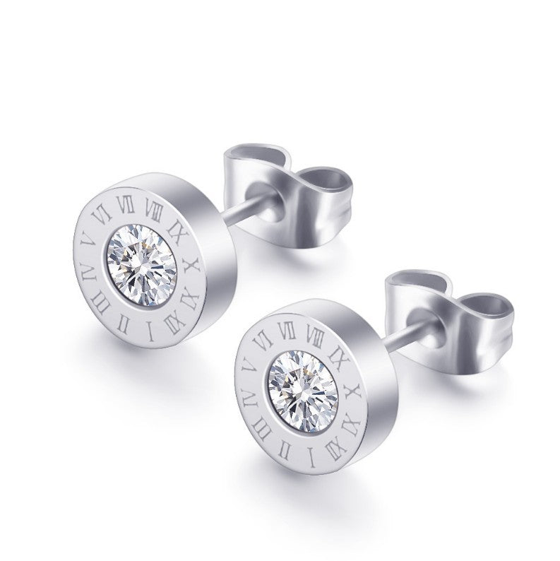 Inspired Roman Numeral Stainless Steel with Cubic Zirconia Earrings
