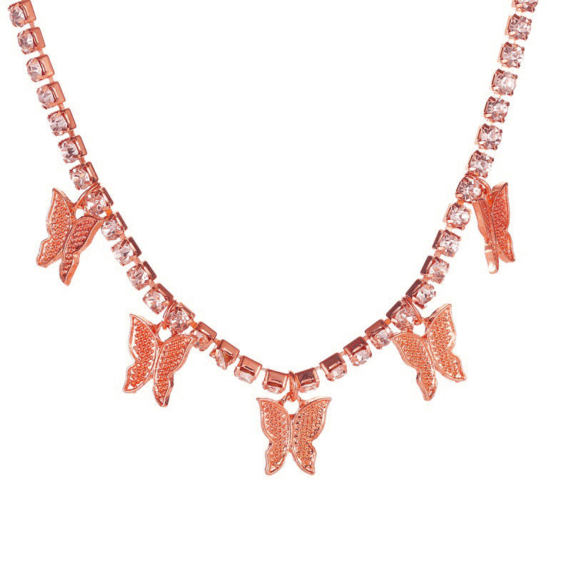 Fashion rhinestone butterfly pendant necklace hip hop jewelry choker