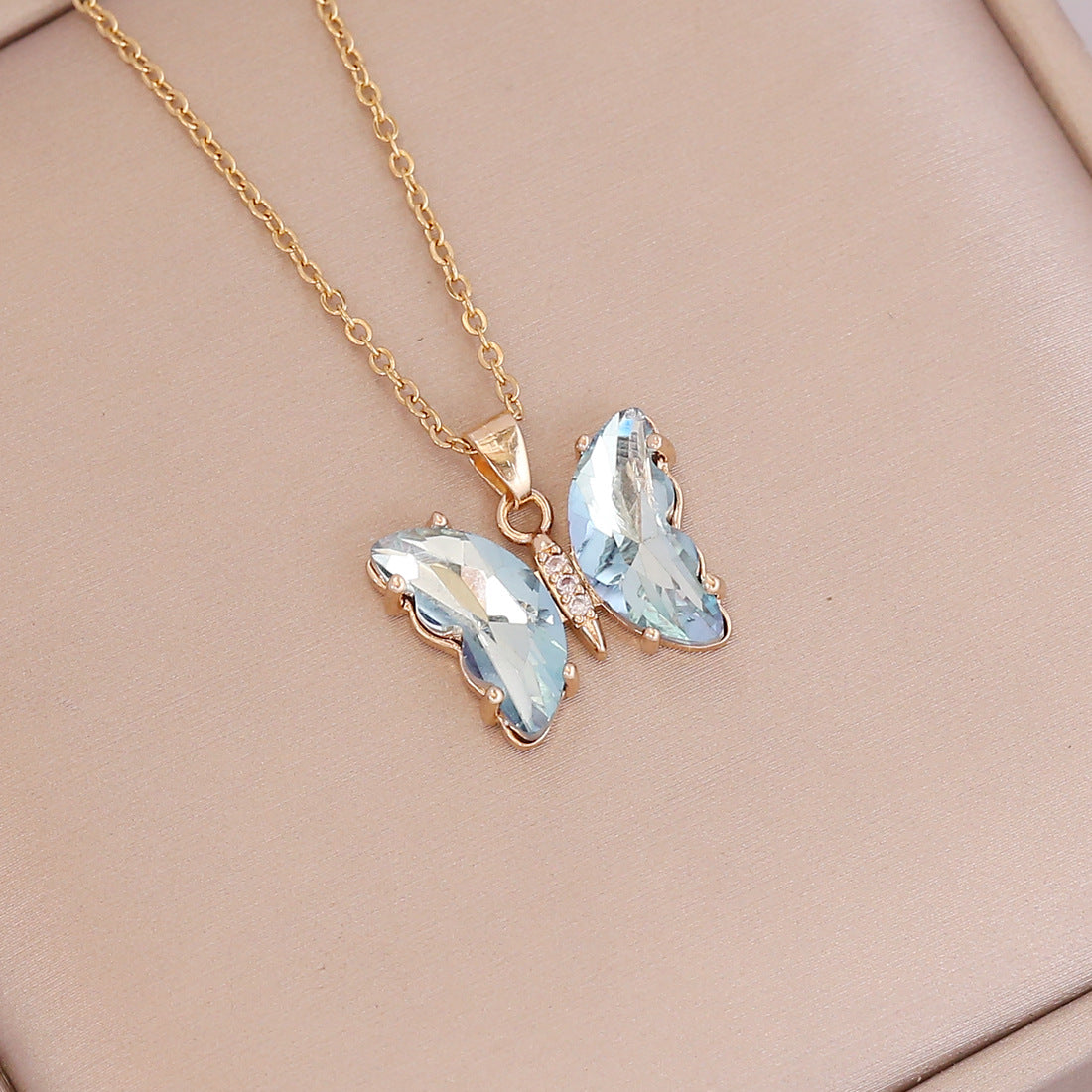 Multicolor Cubic Zirconia Butterfly Gold Necklace ( Mermaid Tracy favorite)