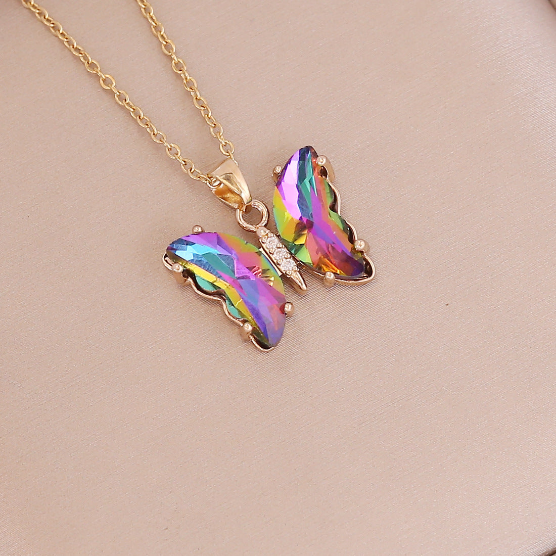 Multicolor Cubic Zirconia Butterfly Gold Necklace ( Mermaid Tracy favorite)