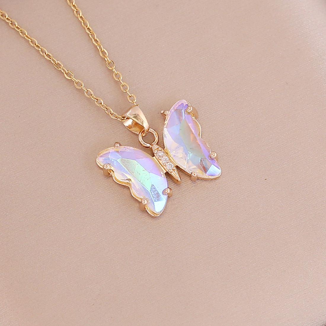 Multicolor Cubic Zirconia Butterfly Gold Necklace ( Mermaid Tracy favorite)