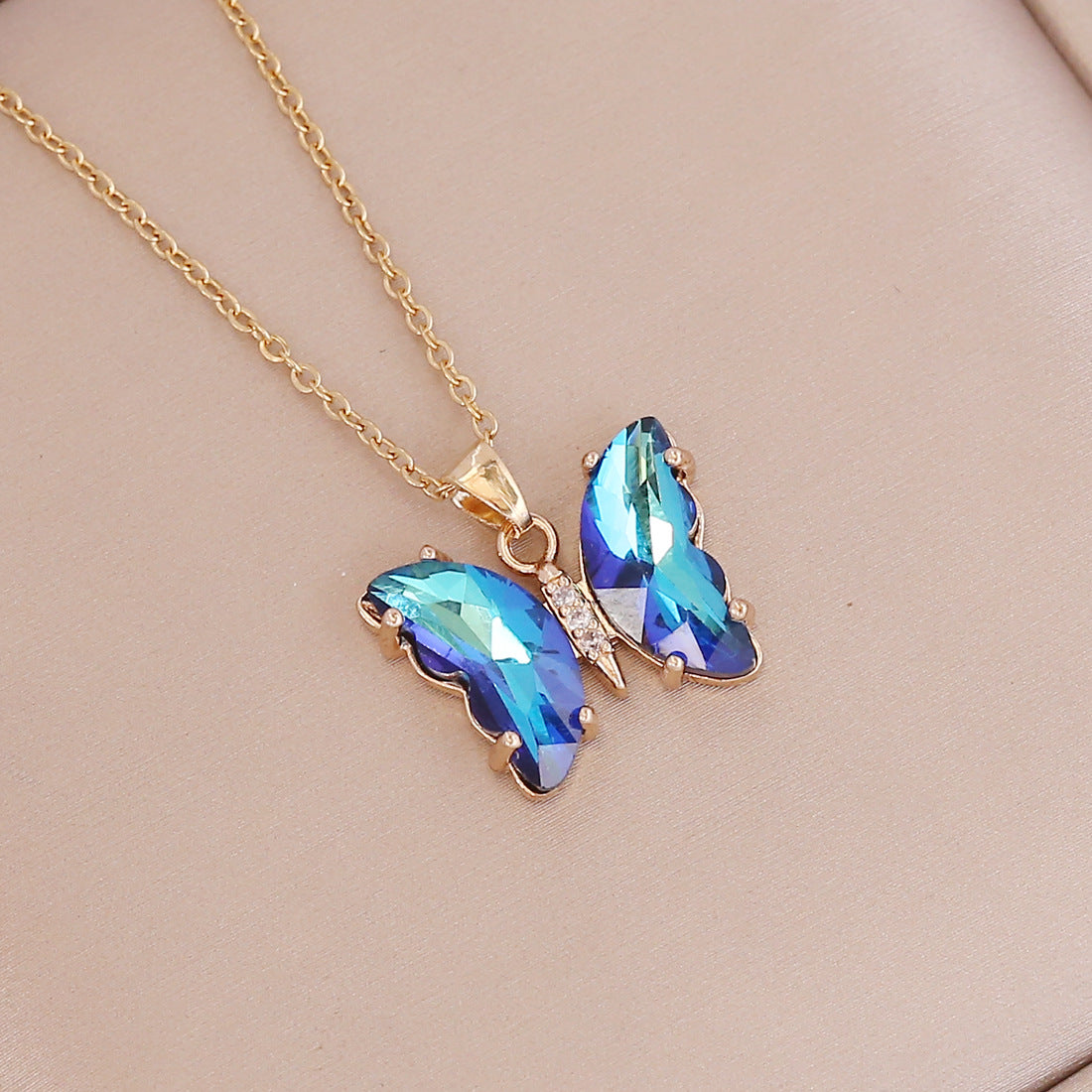 Multicolor Cubic Zirconia Butterfly Gold Necklace ( Mermaid Tracy favorite)