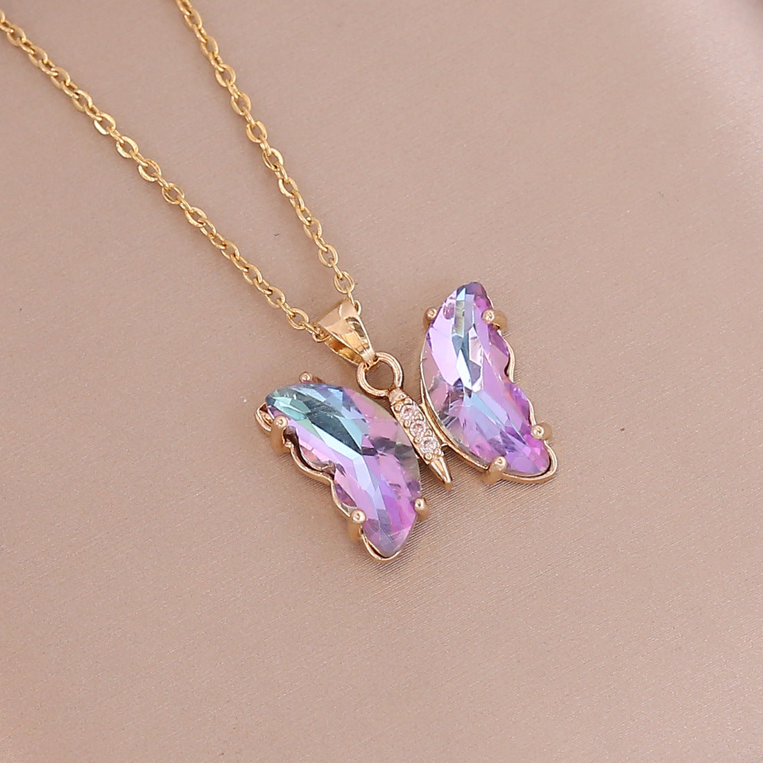 Multicolor Cubic Zirconia Butterfly Gold Necklace ( Mermaid Tracy favorite)