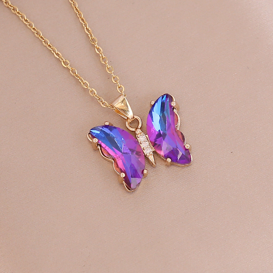 Multicolor Cubic Zirconia Butterfly Gold Necklace ( Mermaid Tracy favorite)