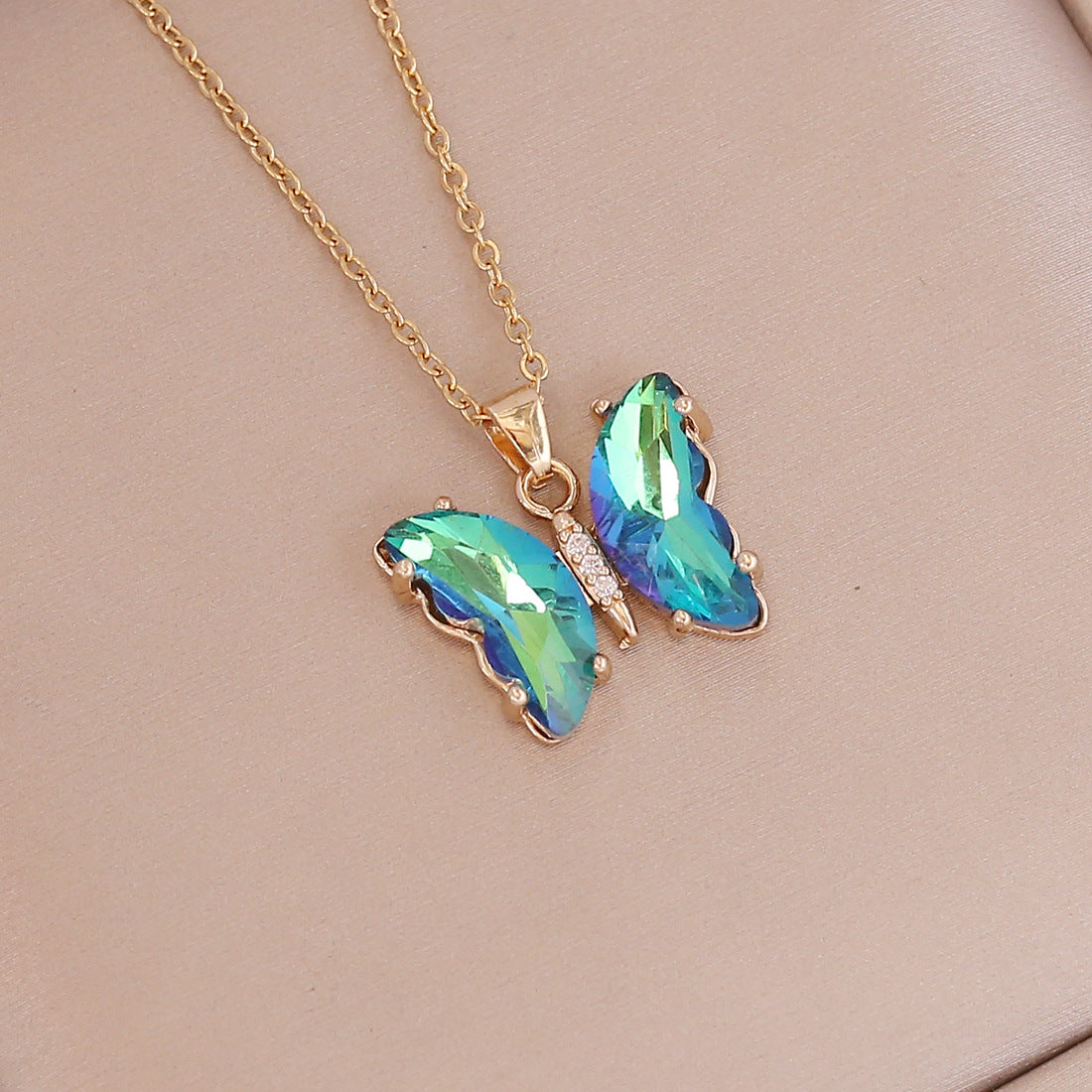Multicolor Cubic Zirconia Butterfly Gold Necklace ( Mermaid Tracy favorite)