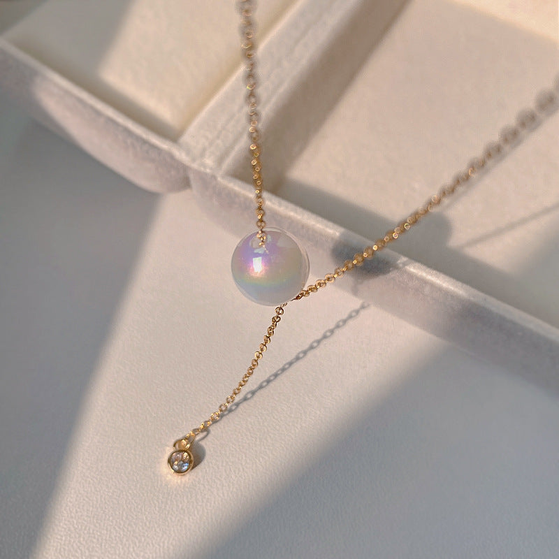 Mermaid Themed Iridescent Pearl Titanium Steel Necklace
