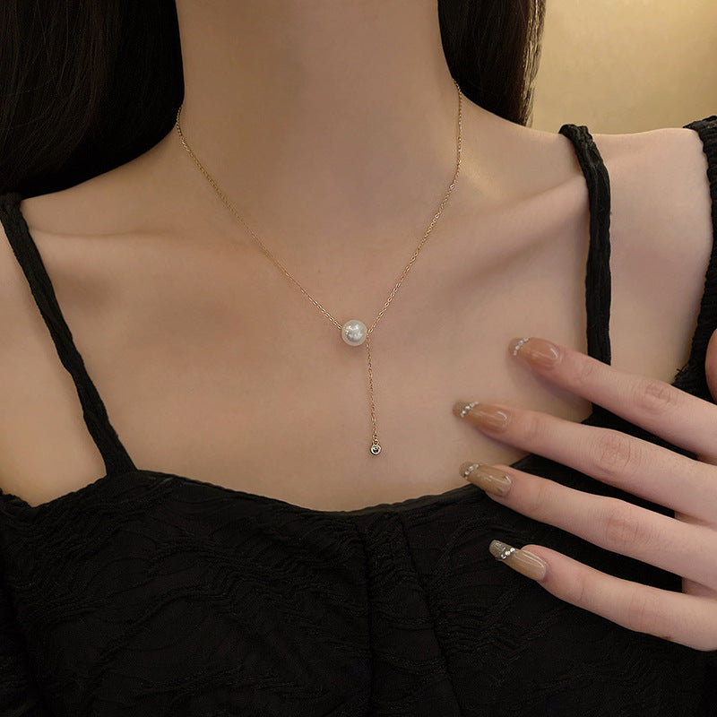 Mermaid Themed Iridescent Pearl Titanium Steel Necklace