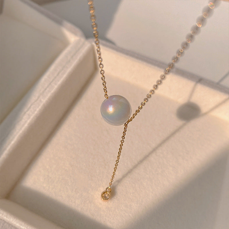 Mermaid Themed Iridescent Pearl Titanium Steel Necklace