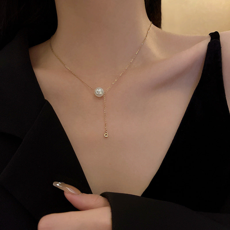 Mermaid Themed Iridescent Pearl Titanium Steel Necklace