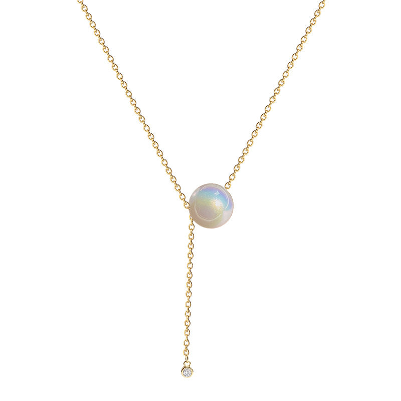 Mermaid Themed Iridescent Pearl Titanium Steel Necklace