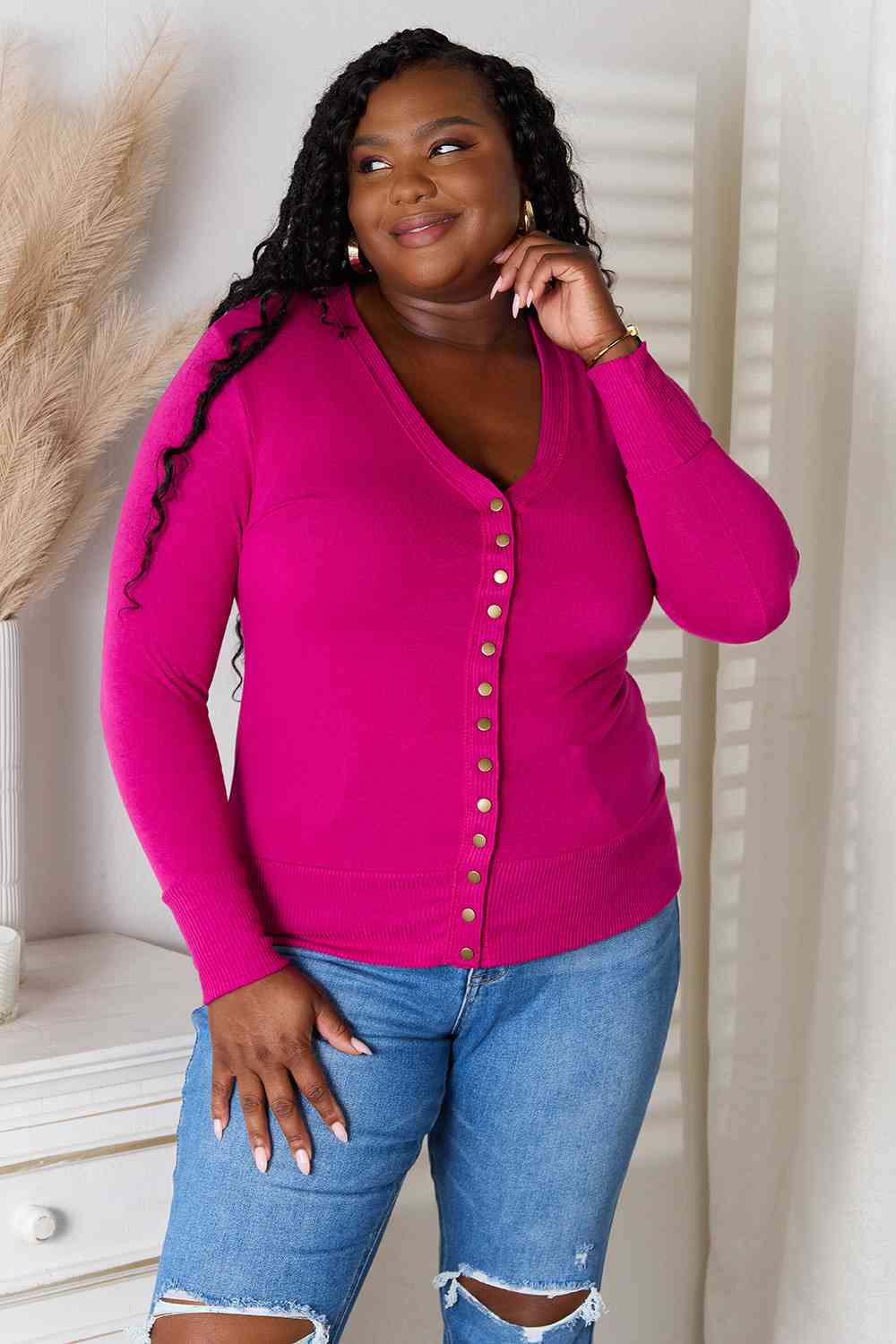 Zenana Full Size V Neck Long Sleeve Cardigan