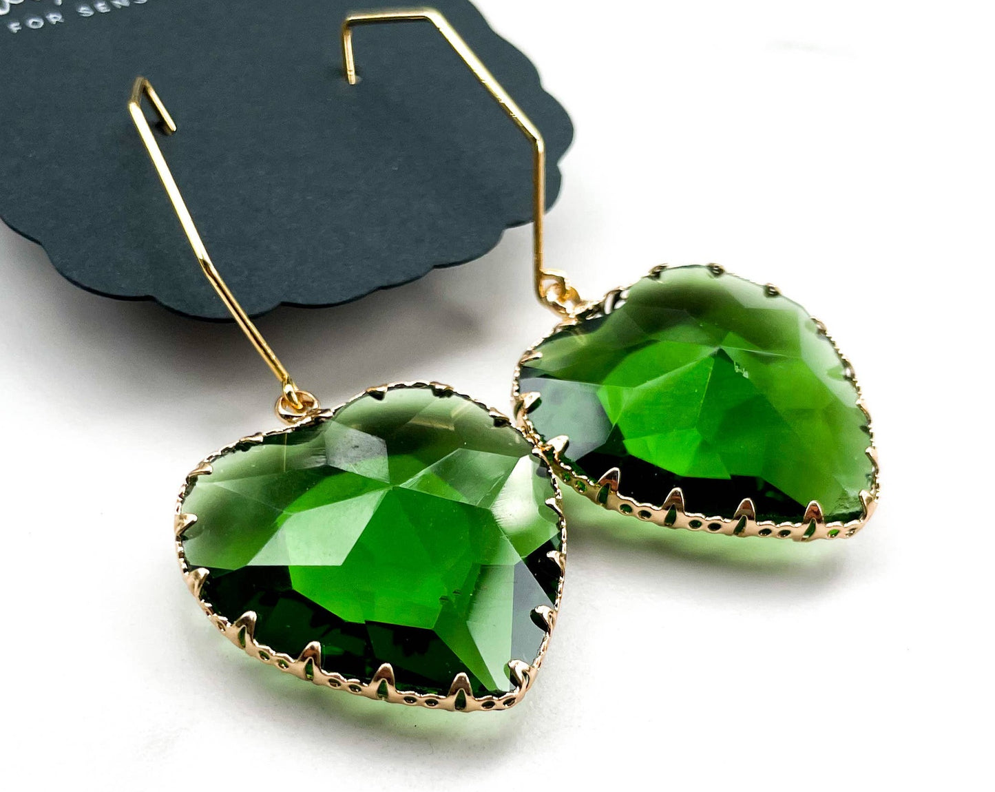 Amore in Emerald ~ 18K Gold Stainless Steel Austrian Crystal Earrings