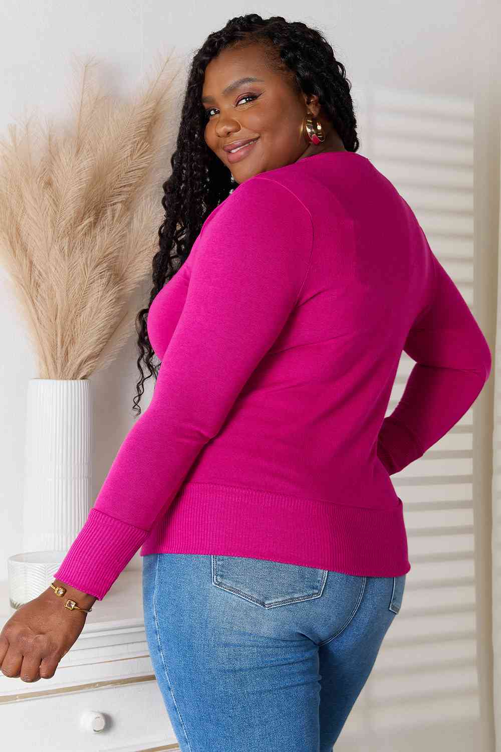 Zenana Full Size V Neck Long Sleeve Cardigan