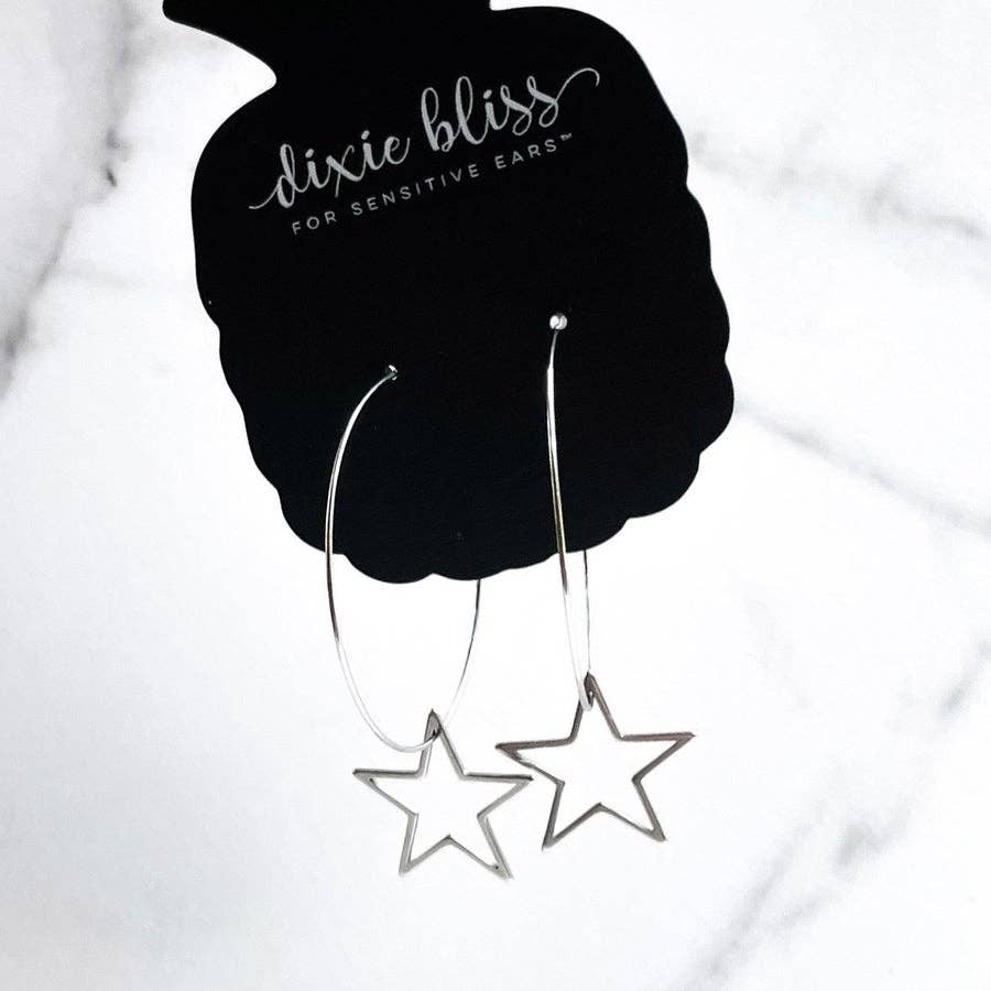 Fanciful Hoops in Stars ~ Stainless Steel Star Hoop Earrings