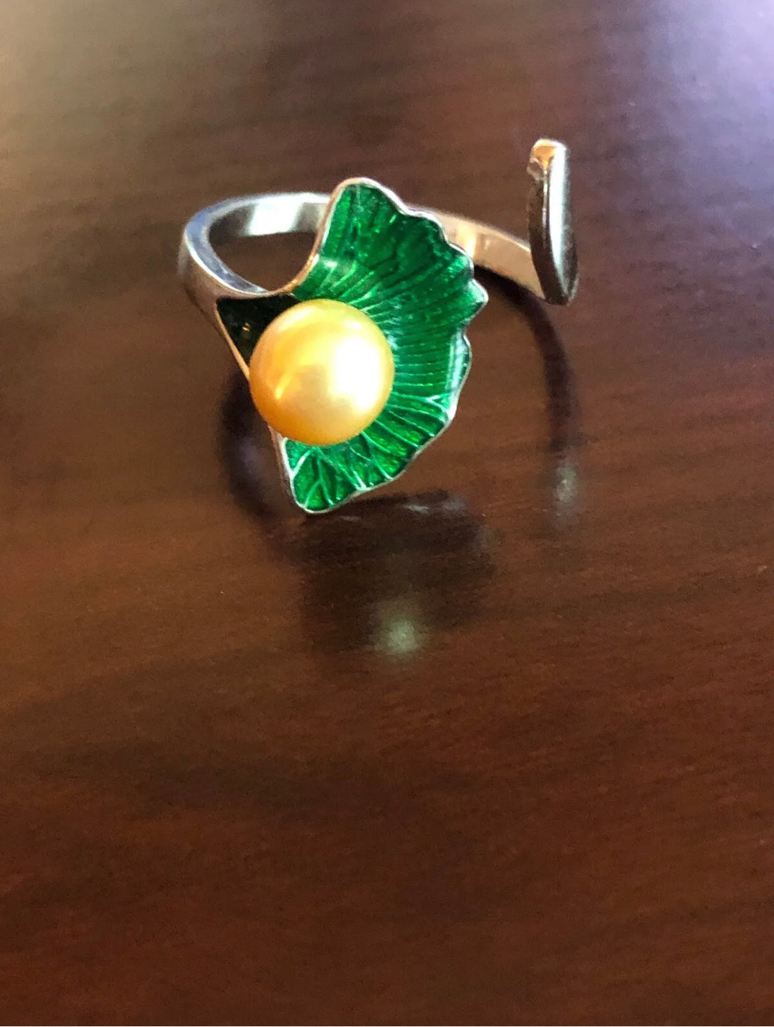 Mounted Yellow Akoya Pearl 925 Sterling Silver Adjustable Ring