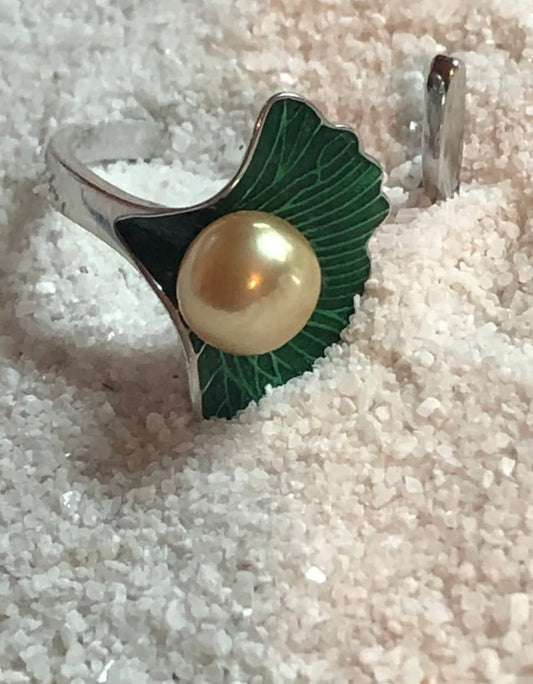 Mounted Yellow Akoya Pearl 925 Sterling Silver Adjustable Ring