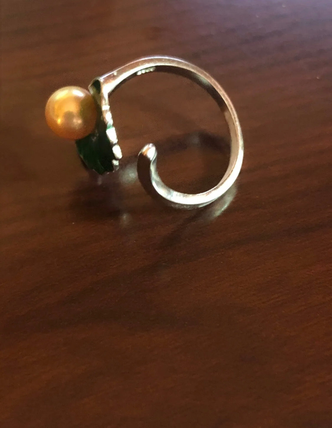 Mounted Yellow Akoya Pearl 925 Sterling Silver Adjustable Ring