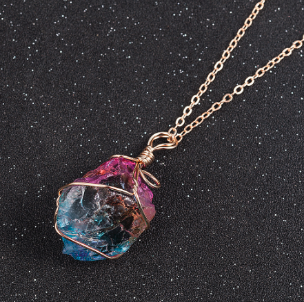 Rainbow Colored Chakra Stone Semi Precious Crystal Necklace