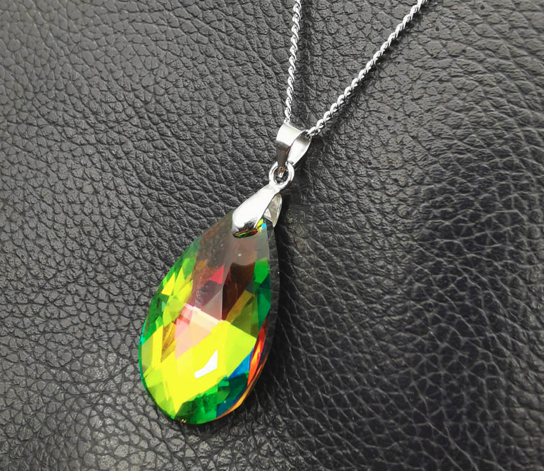 Oil Spill Colorful Multicolor Teardrop Crystal Pendant Necklace