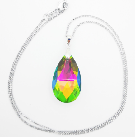 Oil Spill Colorful Multicolor Teardrop Crystal Pendant Necklace