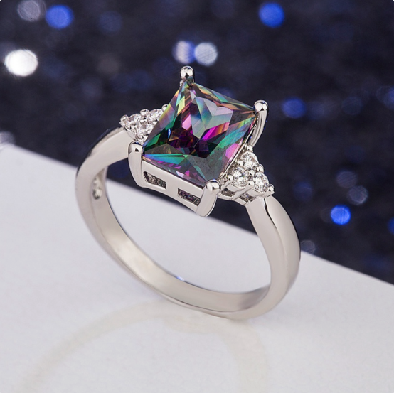 Ladies Mystic Topaz Rainbow Colorful Ring Size 10
