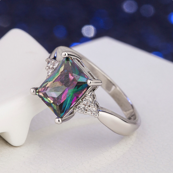 Ladies Mystic Topaz Rainbow Colorful Ring Size 10