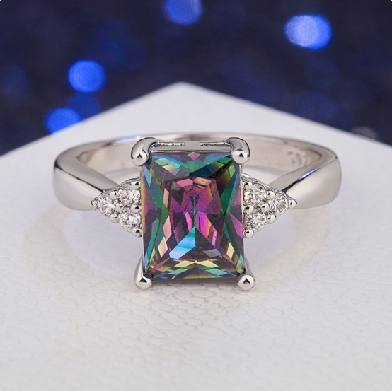 Ladies Mystic Topaz Rainbow Colorful Ring Size 10