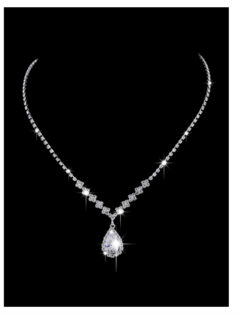Zircon Droplet Necklace and Earring Set (Silver) βοΈDEAL βοΈ