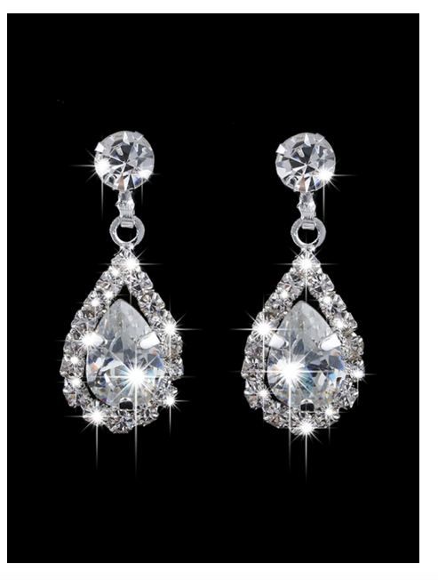 Zircon Droplet Necklace and Earring Set (Silver) ❗️DEAL ❗️