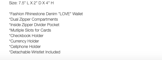 Fashion Wallet " Love " Denim