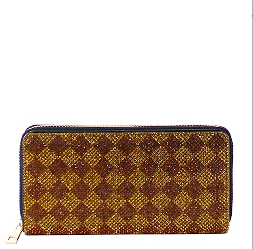 Luxury Fashion Wallet BLING BROWN Checkered Zip Around