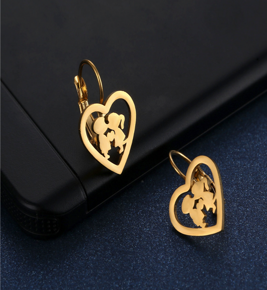 " I Love Family "  Leverback Gold Earrings
