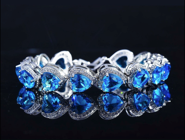 💙 Heart of the Ocean 💙 Blue Aquamarine Blue Topaz & White Cubic Zirconia Tennis Bracelet