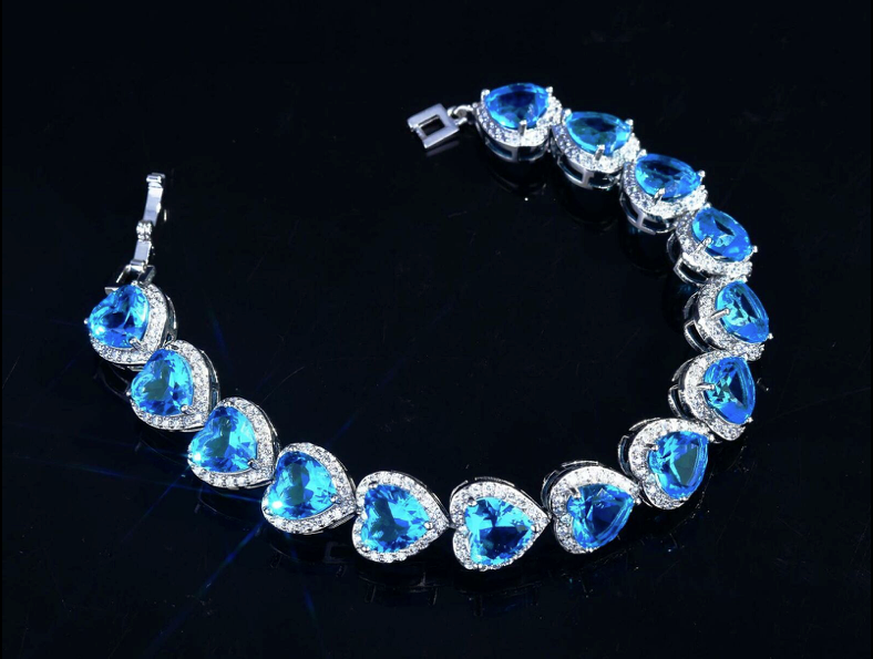 💙 Heart of the Ocean 💙 Blue Aquamarine Blue Topaz & White Cubic Zirconia Tennis Bracelet
