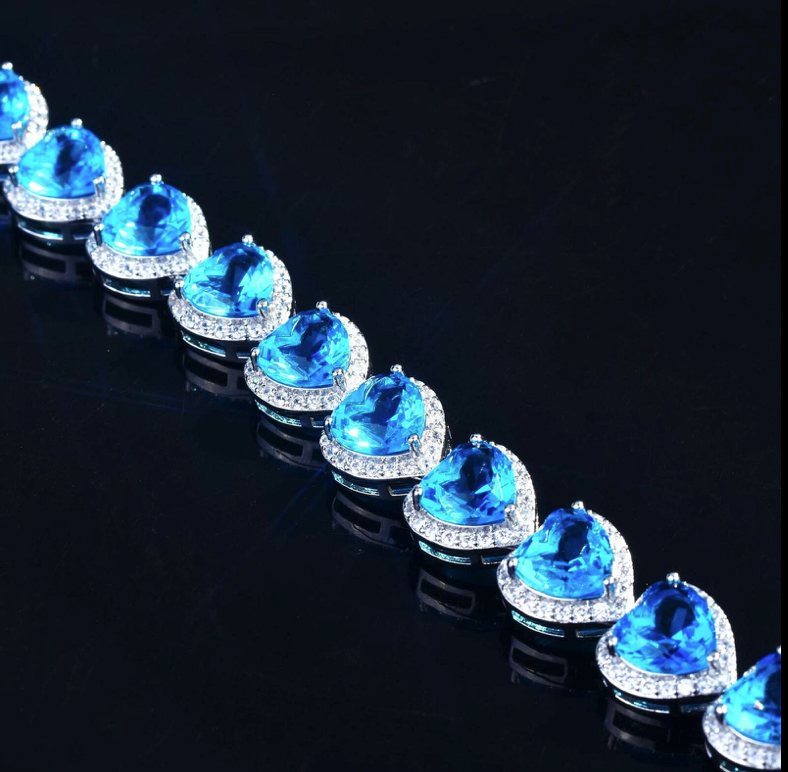 💙 Heart of the Ocean 💙 Blue Aquamarine Blue Topaz & White Cubic Zirconia Tennis Bracelet