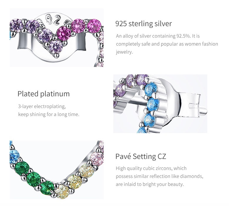 925 Sterling Silver Cubic Zirconia Rainbow Heart Stud Earrings ( Ladies, Teens and Girls) (( PREORDER ))