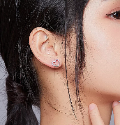 925 Sterling Silver Cubic Zirconia Rainbow Heart Stud Earrings ( Ladies, Teens and Girls) (( PREORDER ))