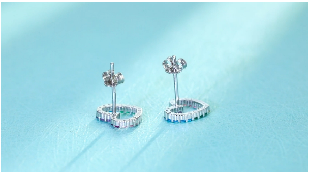 925 Sterling Silver Cubic Zirconia Rainbow Heart Stud Earrings ( Ladies, Teens and Girls) (( PREORDER ))