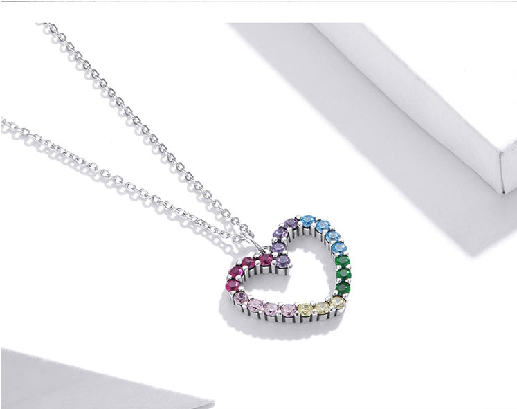 Sterling Silver Cubic Zirconia Rainbow Heart Necklace Earrings Bracelet Set ( Ladies Teens ) (( PREORDER ))