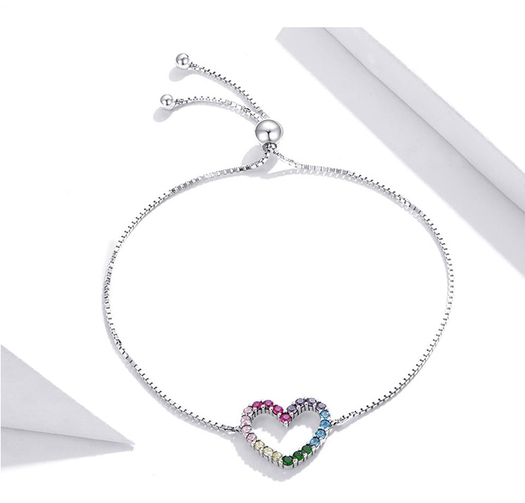 Sterling Silver Cubic Zirconia Rainbow Heart Necklace Earrings Bracelet Set ( Ladies Teens ) (( PREORDER ))