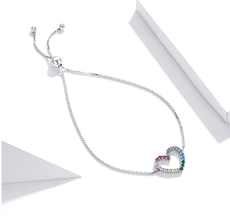 Sterling Silver Cubic Zirconia Rainbow Heart Necklace Earrings Bracelet Set ( Ladies Teens ) (( PREORDER ))