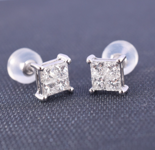 AAAA+ Princess Cut Cubic Zirconia on Silver Post Back Earrings ♥️ Mermaid Tracy Favorite ♥️ HUGE SAVINGS