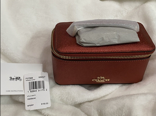 Coach F37568 Jewelry Mini Vanity Case Leather Metallic RED 🔥 Authentic 🔥