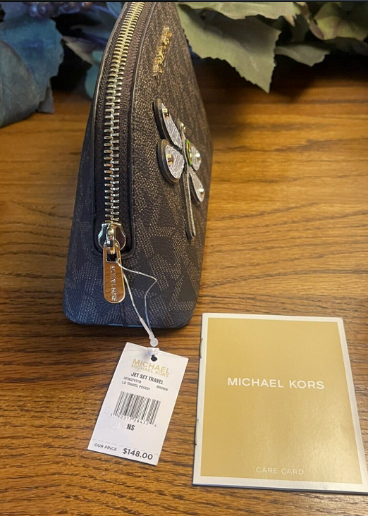 Michael Kors Cosmetic DRAGONFLY Jet Set Makeup Leather Brown 35T8GTV7 🔥Authentic 🔥