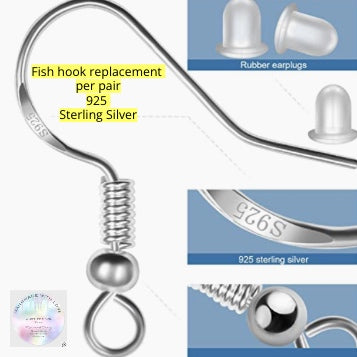 925 Sterling Silver or Gold Earring Replacement Service     (  One Pair   )  Choose Color Style