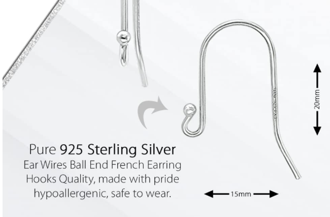 925 Sterling Silver Fish hook replacement service ( One Pair ) Choose Color Style