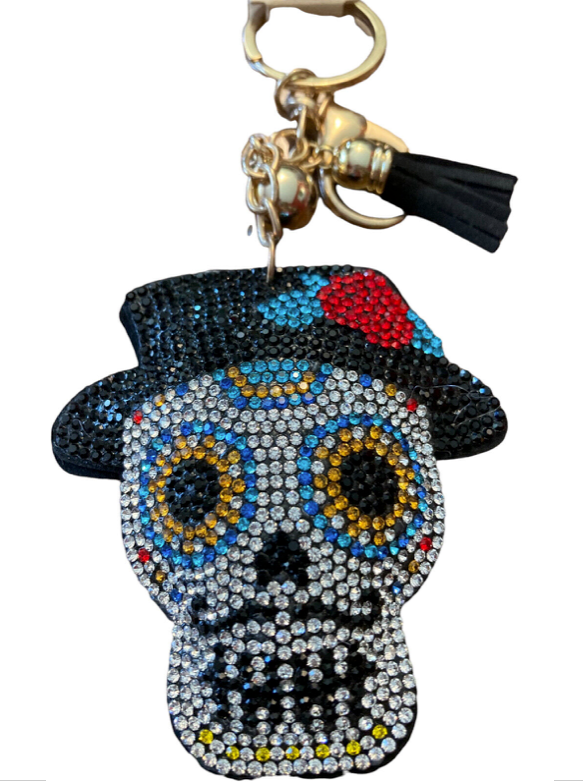 Crystal Avenue Fashion Jeweled Skull Day of The Dead Key KeyChain Ring Chain Tassel