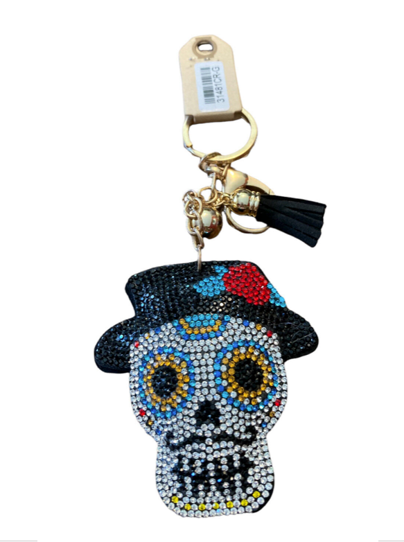Crystal Avenue Fashion Jeweled Skull Day of The Dead Key KeyChain Ring Chain Tassel